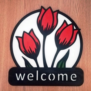 Panou Welcome cu flori, dimensiuni 28 cm x 31 cm, 2 straturi mdf 2.5 mm - Artynos.ro