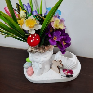 Set alb tava, minivaza fetita  si decoratiune scoica - Artynos.ro