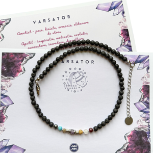 Colier la baza gatului cu 7 cristale si lava vulcanica pentru zodia Varsator - Artynos.ro