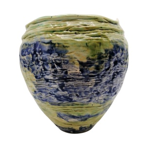 Vaza decorativa din ceramica 20 cm, verde cu albastru - Artynos.ro