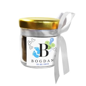 Marturie botez, borcanel cu cafea 42 ml, pentru baieti, eticheta personalizabila - Artynos.ro