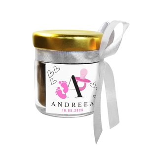 Marturie botez, borcanel cu cafea 42 ml, pentru fetite, eticheta personalizabila - Artynos.ro