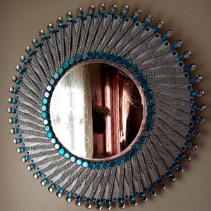 Oglinda decorativa handmade argintiu cristale turquoise, Casa & Stil de viata, Accesorii pentru decorat casa, Oglinzi perete, oglinzi decor, Altele, ARTYNOS