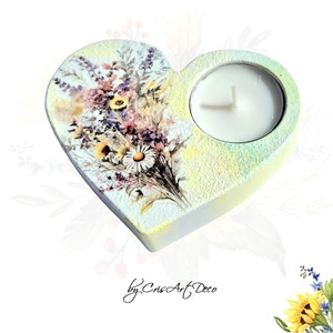 Suport decorativ pentru lumanare - buchet flori de camp 114401, Casa & Stil de viata, Lumanari, parfumuri, arome, Suport lumanari, Decoupage, transfer si tehnici servetel, Pictura, ARTYNOS