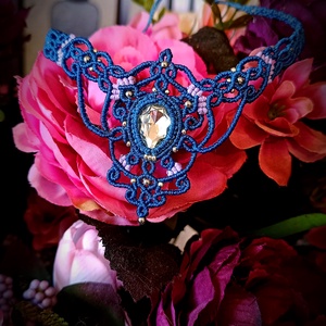 Colier Albastru Royal Macrame Cu Cristal Preciosa - Artynos.ro