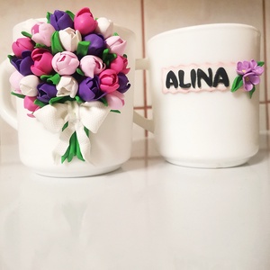 Cana personalizata cu lalele din fimo - Artynos.ro