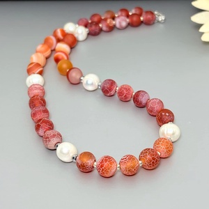 Colier din agate frosted, perle naturale si hematit. Transport gratuit - Artynos.ro
