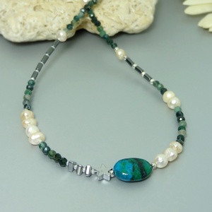 Colier din perle, crisocola, agate moss si hematit.  - Artynos.ro
