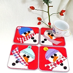 Suport pentru cana de ceai ,decoratiune pentru masa de Craciun , set de 4 oameni de zapada. - Artynos.ro