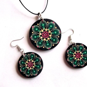set bijuterii lemn cu mandala 42834 - Artynos.ro