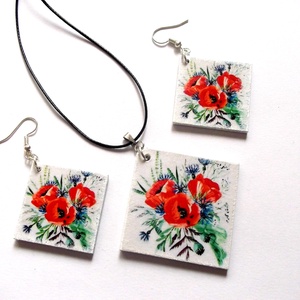set bijuterii lemn cu maci 41815 - Artynos.ro