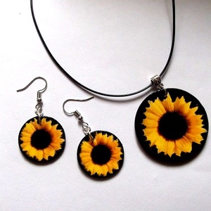 set bijuterii lemn cu floarea soarelui 46649 - Artynos.ro