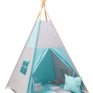 Cort TeePee Animăluțe Steluțe mentă  - Artynos.ro