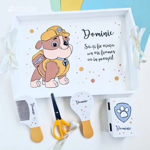 Set prima aniversare baiat Paw Patrol tava mot personalizata pictata manual - Artynos.ro