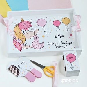 Set prima aniversare fetita unicorn  tava mot personalizata pictata manual - Artynos.ro